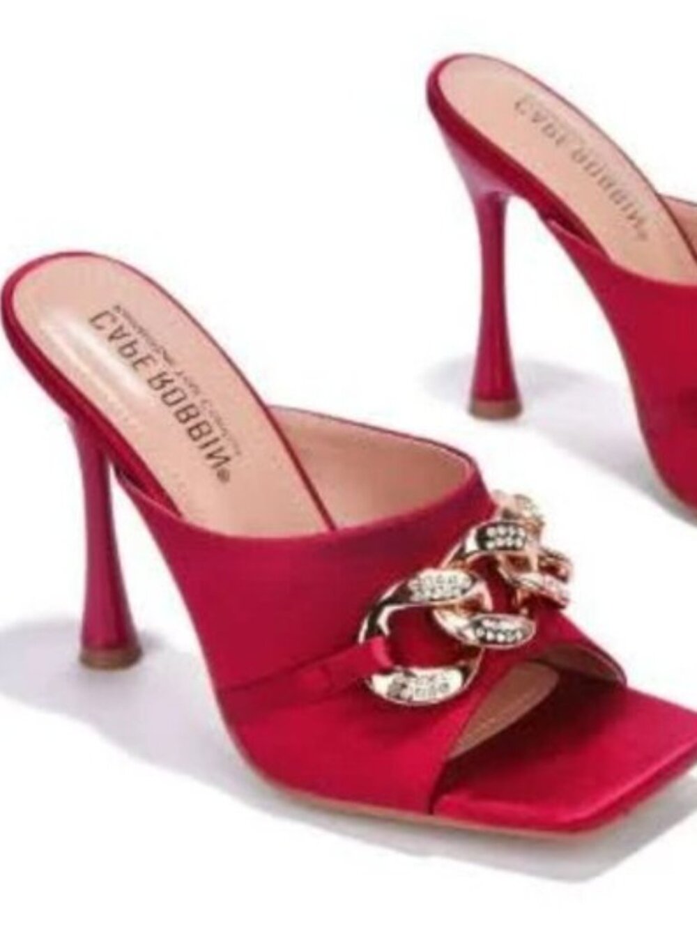 Red Chain-Embellished High Heel Mule